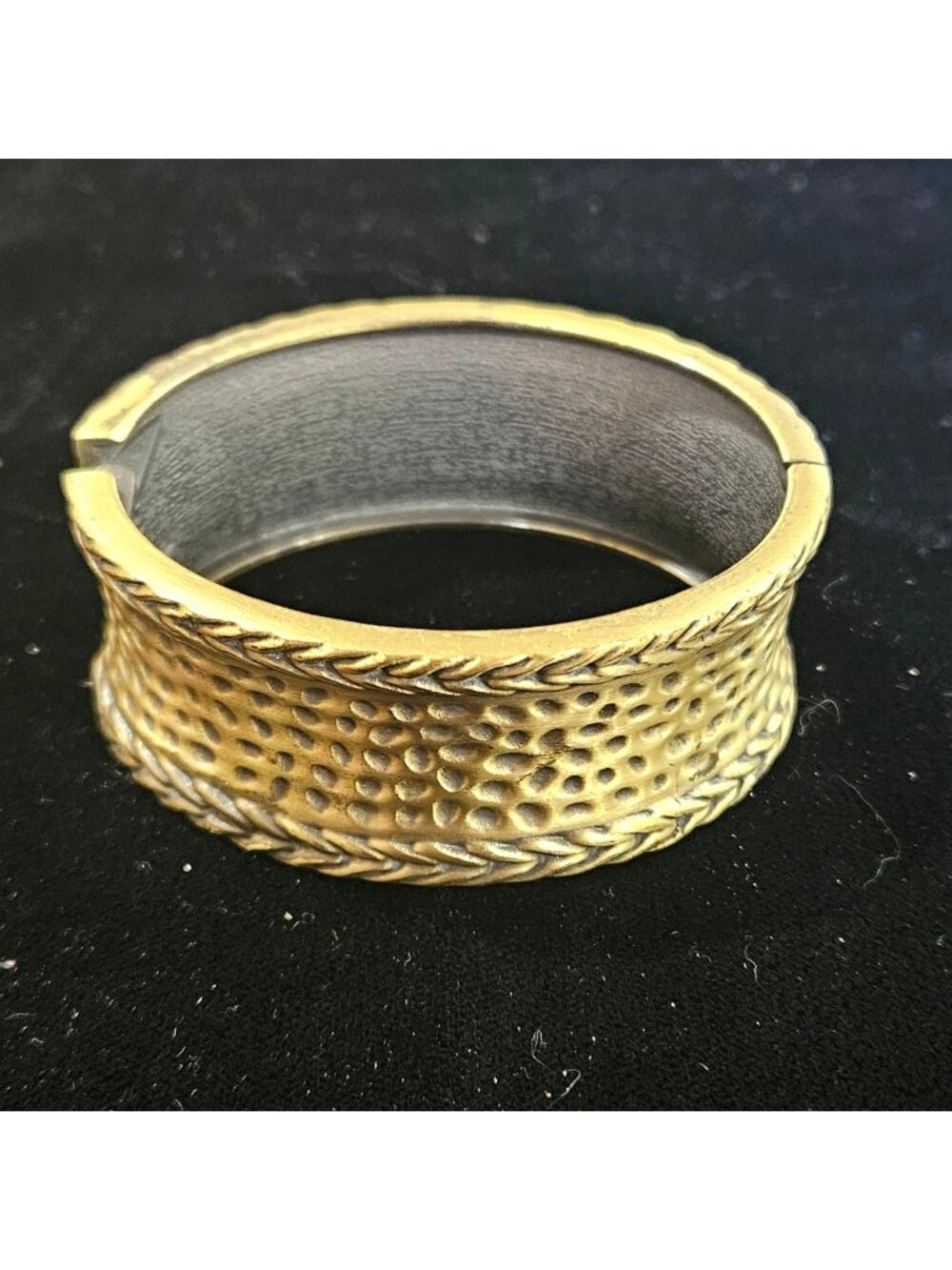Vintage Hammered Brass-Tone Hinged cuff bracelet dotted oval